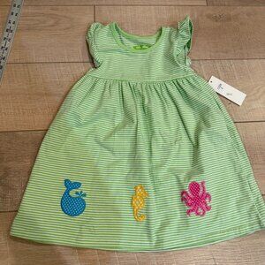 Green & White Striped Toddler Dress W/ Sea Animal Appliques By Be Mine New Sz 2